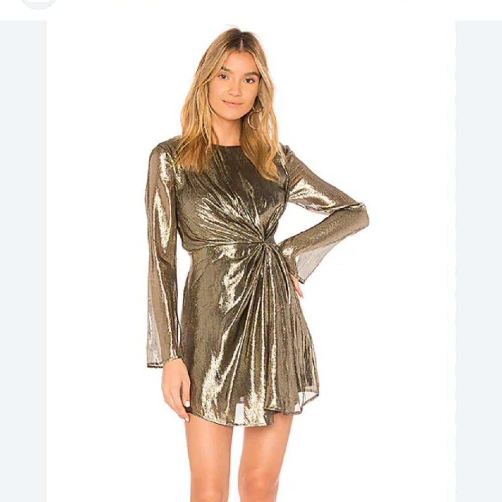 LoveShackFancy Allegra Dress Gold Mini Twist Sparkle (SIZE 2)